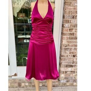 Fuchsia Ruched Halter Prom Dress